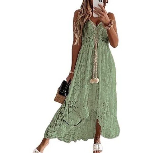 Cupshe Dresses & Skirts - Cupshe Boho Floral Lace Crochet Maxi Dress XXL Sage/Mint Boho Whimsy Western